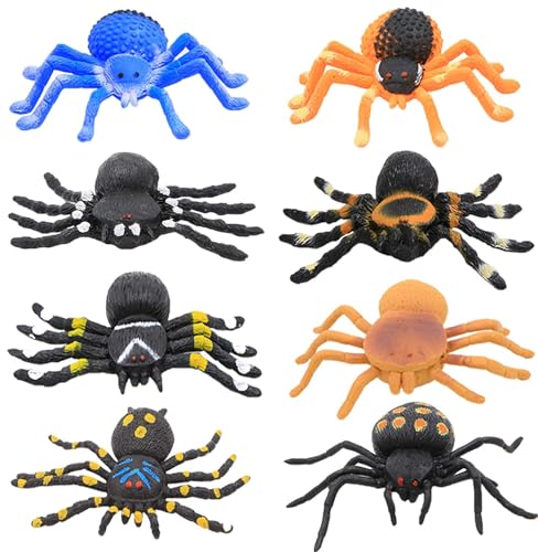 8 Pack 5 inch Realistic Rubber Spider Toy, Black Spiders Toys Set, Super Stretches Material TPR, Smelless Halloween Decoration Party Favors Gag Novelty Practical Jokes for Kids