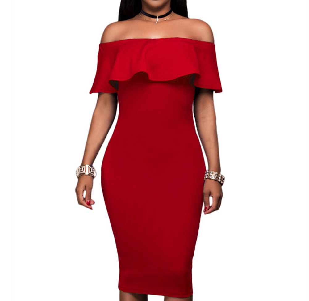 off the shoulder ruffle midi dress