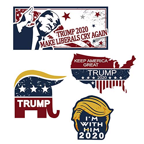 HNHUAMING 4Pcs Donald Trump for President Car Sticker Bumper Sticker Decal Make America Great Again/Make Liberals Cry Again/I'm with Him