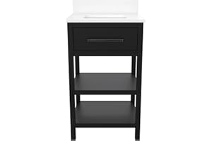 REALROOMS Pisa 20 Inch Bathroom Vanity with Carrera Countertop & 2 Storage Shelves, Black