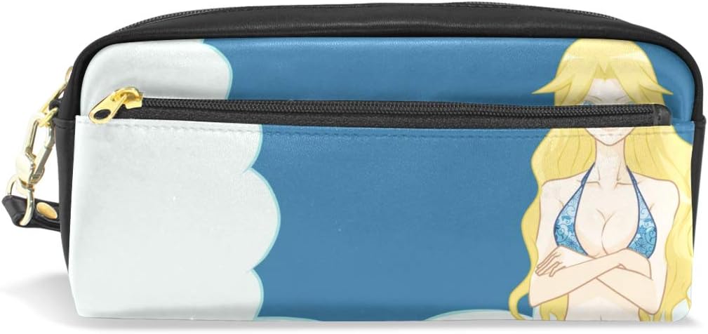 AMONKA Pencil Case Swimsuit Girl Pen Holder Cosmetic Makeup Bag Women Durable Stationery Pouch Bag Large Capacity for School Kid Boys Children Teens Office Supplies Adult PU Leather Zippers