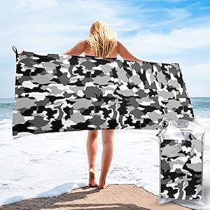 Microfibre towel lightweight travel beach towel | Extra large quick drying camping towel Premium gym towels for swimming yoga | Highly absorbent fast dry | Black And White Pattern Camo