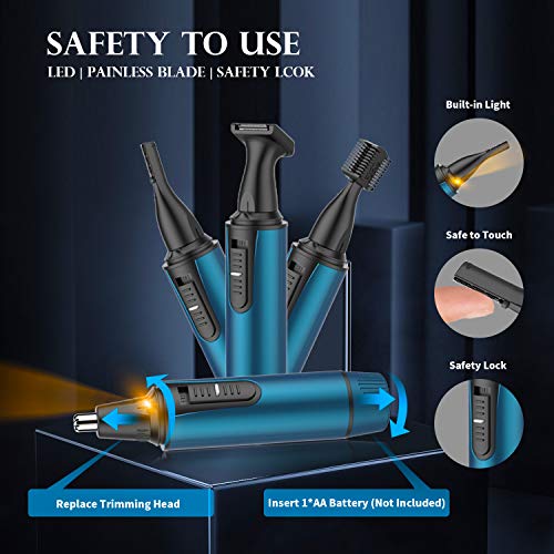 Nose Hair Trimmer for Men and Women Professional Painless Nose Clippers Ear Facial Eyebrow Hair Trimmer Epilator Removal Body Grooming Set, Battery-Operated, IPX7 Waterproof