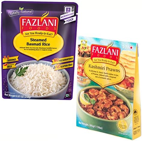 Ready to Eat Steam Rice + Kashmiri Prawns Curry by Fazlani Foods - Perfect Meal Combo of 2