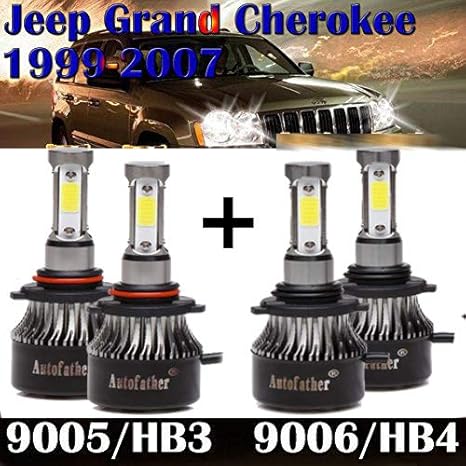 Amazon Com 4x 9005 Hb3 High Beam 9006 Hb4 Low Beam Combo Led Headlight Bulb For Jeep Grand Cherokee 1999 2007 12000lm Bright 6000k White Replacement Kit Automotive