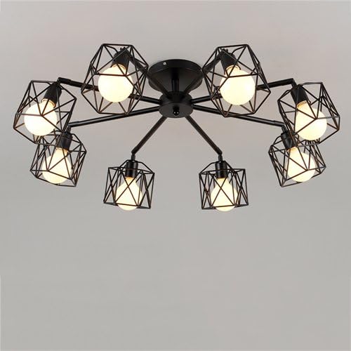 Modeen Vintage Retro Ceiling Lights Industrial Chandeliers Metal Wire Cage Lamp Semi-Flush Mount Rustic Ceiling Lamp Indoor Home (Size : Eight Heads)