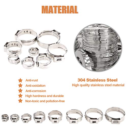 Keadic 40Pcs 1/4"15/16" Stainless Steel Single Ear Hose Clamps Clips