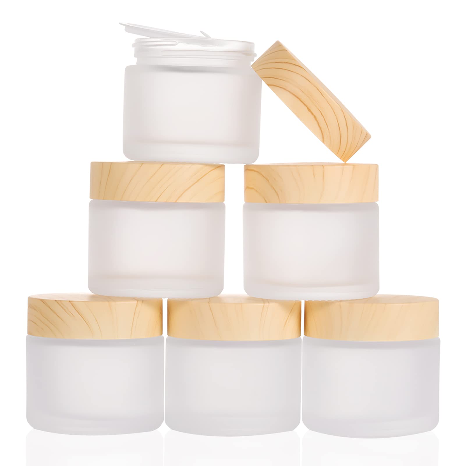 6 Pack Glass Jars,60ml Empty Frosted Refillable Sample Bottle Cosmetic Face Cream Jar Pot Bottle Container Holder Case with Screw Cap Lid and Liners