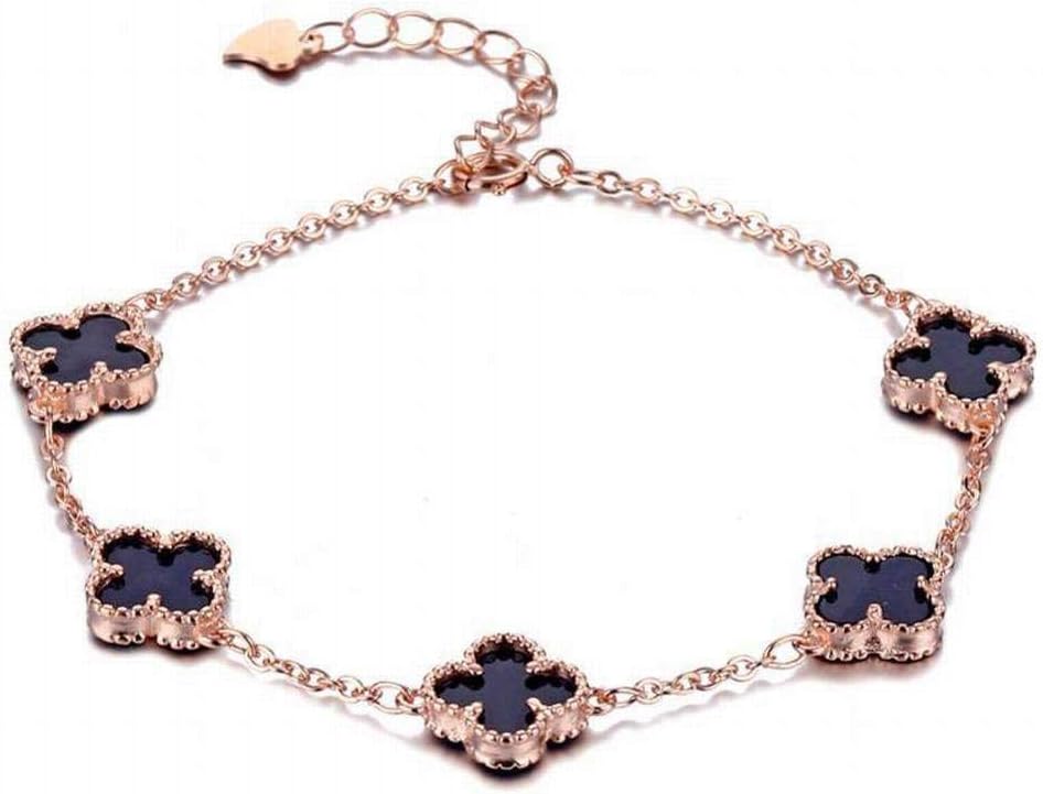 Female S925 Sterling Silver Rose Gold Lucky Four-Leaf Clover Necklace Earrings Bracelet Anklet