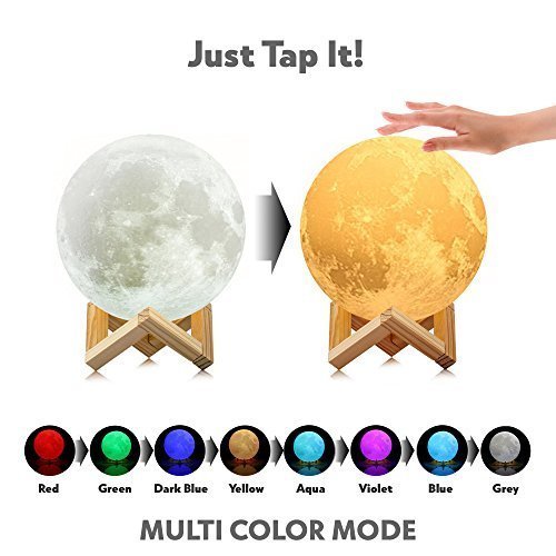 Stampa 3D Lampada a Luna Ricaricabile, Lampada Comodino LED, Luce Notturna per Bambino, Controllata Tattile, Diversi Colori, Decorazione per Casa, Stanza, Regalo per Compleanno, Anniversario e San Valentino 15 cm