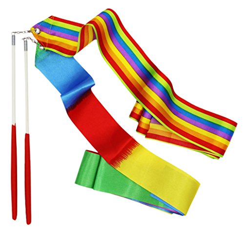 SOOKOO 2 Pack Rhythmic Gymnastics Ribbon for Kids, Baton Twirling, Dancing Streamers