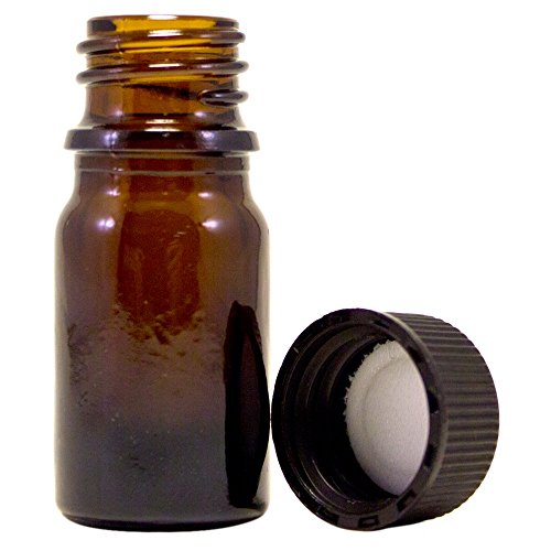 5 ml (1/6 fl oz) Amber Glass Bottle with Black Cap (24 Pack)