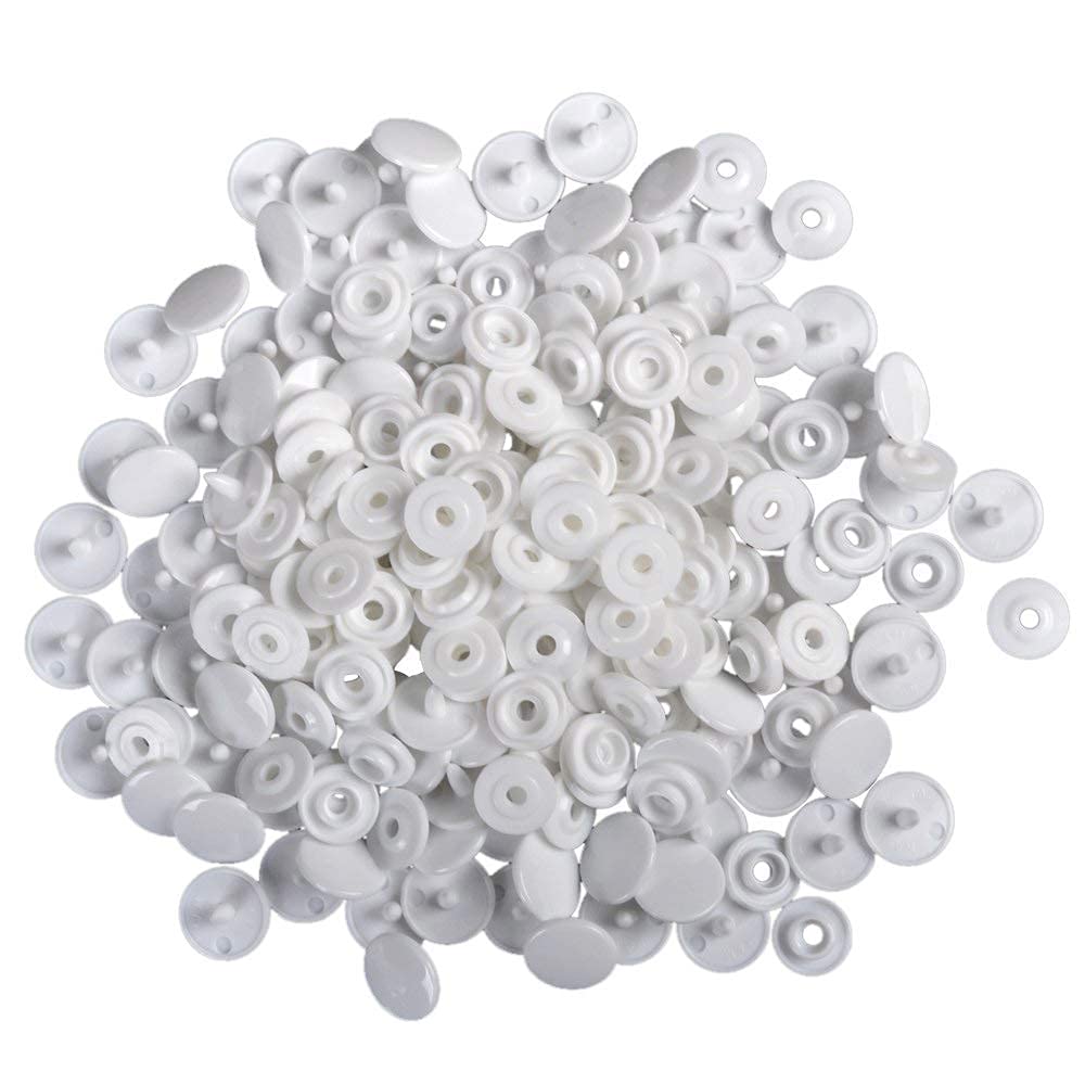 Trimming Shop Genuine Kam Snap Buttons 100 Sets T3 (Size 16) White Plastic Snap Fasteners No-Sew Press Stud Poppers for Diapers, Blazers, Kids Wear, Costumes, Crafts, Jackets, Shirts, & Upholstery