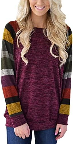 Hellana Women's Casual Long Sleeve Cotton Knitted Shirt Lightweight Color Block Sweatshirt Tunic Tops