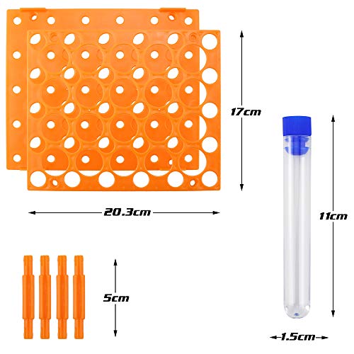 UPlama 50 Pack Clear Plastic Test Tubes with Blue Caps,16x100mm Test Tube Holder Set with Caps and 1 Pack Orange Plastic Test Tube Rack for Science Experiment Party Decoration Birthday Party