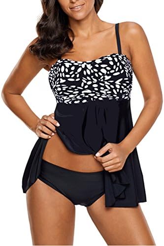 Momolove Ruched Tankini Swim Top Two Piece Swimsuit Zigzag Print