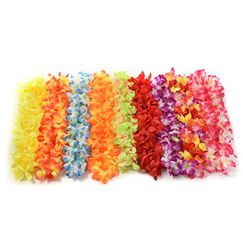 BESTOYARD Hawaiian Luau Flower Leis Necklaces Tropical Flower Garland Necklace for Birthday Wedding Party Luau Beach Party (Pack of 12)