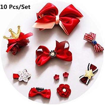 Korean Toddler Hair Bow Set For Little Girls Hairwear Bowknot Barrette Hair Acessories Ribbon Clips 10Pcs/Set (Burgundy)