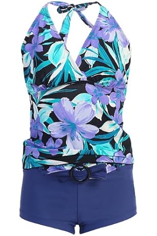 Plus Size Swim Dress JINXUEER - Floral Print Modest One Piece Swimsuit Blackpoint Size 20 UPF 50 Swim Dress