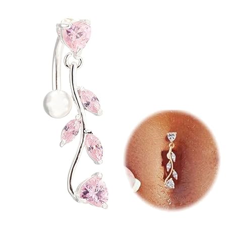 Haifly Glitzer Lang Bauchnabelpiercing Titan Chirurgenstahl Anhänger Banane Piercing Blume Rosa