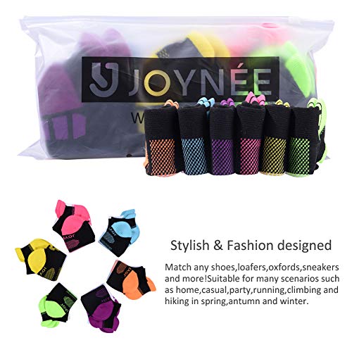 JOYNÉE Women's Ankle Athletic Running Socks Performance Cushioned Low Cut Sports Socks with Heel Tab 6 Pairs,Sock Size 9-11,Black