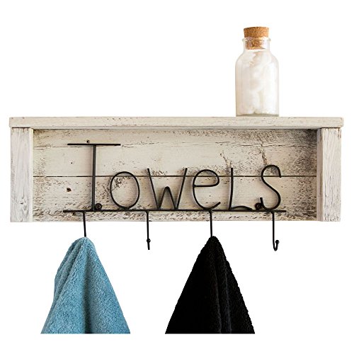 Drakestone Designs Wood Bathroom Towel Rack Hooks 24 Inch Wall Mount