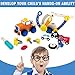 Tiny Land Car for Boy 2+ Years Old Toddler Tool Set- 55 Pcs STEM Toy Wooden Building Set with Screwdriver and Wrench - Rescue Trailer Plus Fire Truck, Police Car & Ambulance
