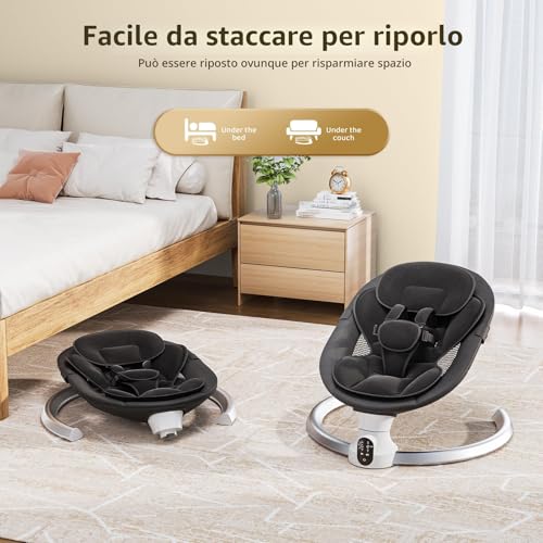 Ixdregan Electric Baby Bouncer – App and Remote Control Electric Baby Rocking Chair with 3 Timers, 5 Swing Speed, 10 Music, Baby Bouncer, Bluetooth Soft Padded Baby (App Black)