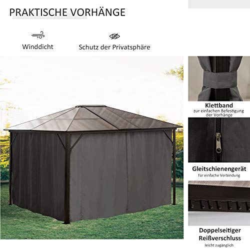 Outsunny Pavillon Gartenpavillon Partyzelt mit Seitenteilen PC Dach Alu Braun 3,45 x 2,8 x 2,6 m – Bild 7