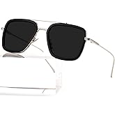 AIEYEZO Tony Stark Sunglasses Vintage Square Metal Frame Eyeglasses for Men Women - Iron Man and Edith Sun Glasses