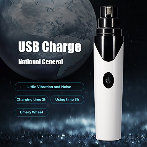 Pet Nail Grinder, Mindsinglong USB Rechargeable Electric Animals Nail Grooming Tool for Small Medium Large Size Dogs, Cats and Other Pets - White