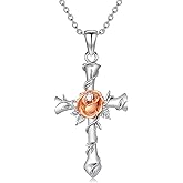 LWXIE Diamond Rose Cross Necklace 925 Sterling Silver Rose Cross Pendant Cross Pendant Necklace Jewelry Gifts for Women Wife Girlfriend