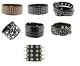 Mandala Crafts Unisex Metal Spike Studded Punk Rock Wide Strap PU Leather Bracelet