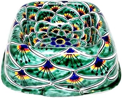 Mexican Talavera Pottery 10 inch Squared Hand Painted Extra Large Dog Bowl