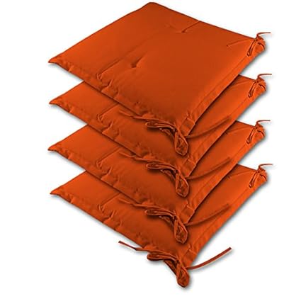 Detex® Stuhlauflagen Sydney | 4er Set wasserabweisend | Kissen Sitzkissen Stuhlkissen Auflage Sitzauflage Orange
