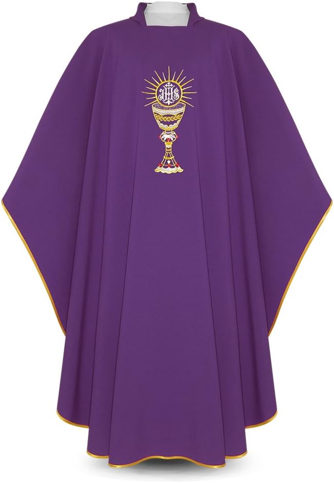 Vestment/Chasuble Violet is Made from Natural Diakos with an Embroidered IHS