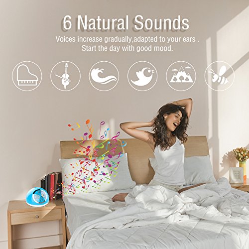Sunrise Alarm Clock, Kids Alarm Clock, [2018 New] Wake-Up Light Digital Clock 6 Nature Sounds with Gesture Sensing and Snooze Function for Bedrooms, Kids, Heavy Sleepers (White) - Thumbnail 5