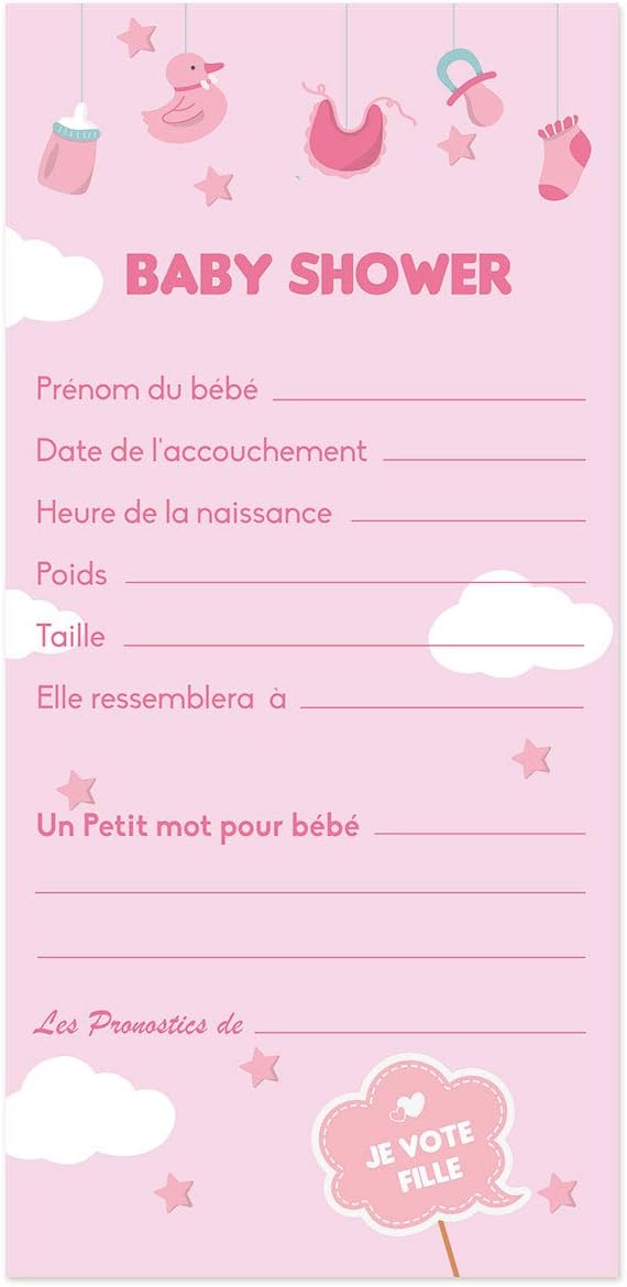 Jeu Et Pronostics De Naissance A Faire Entre Amies Olilly 10 Cartes Pronostic Pour Baby Shower Fille 10 Cartes Decorations Et Accessoires De Fetes Cuisine Maison Centroarco Com
