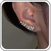 Yheakne Vintage Crystal Leaf Ear Climber Earrings Gold Cz Leaf Ear Crawler Earrings Rhinestone Ear Cuff Climber Hoop Earrings Cz Crystal Climber Crawler Earrings Jewelry for Women
