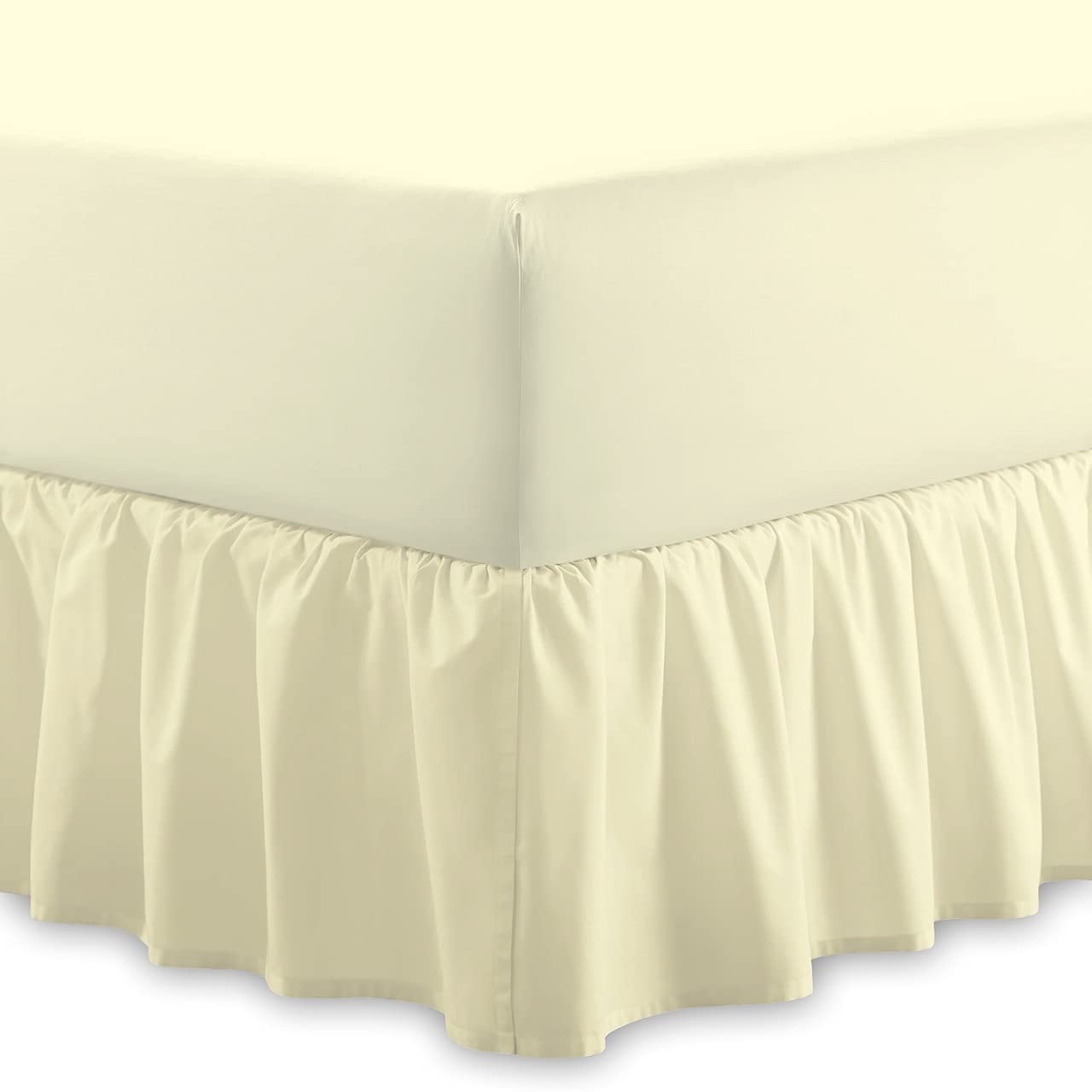 Plain 100% Egyptian Cotton Fitted Valance Sheet | Easy Care 16" / 40cm Extra Deep Frilled Valance Fitted Bed Sheet - Machine Washable - Single Double King Size (Cream, King)