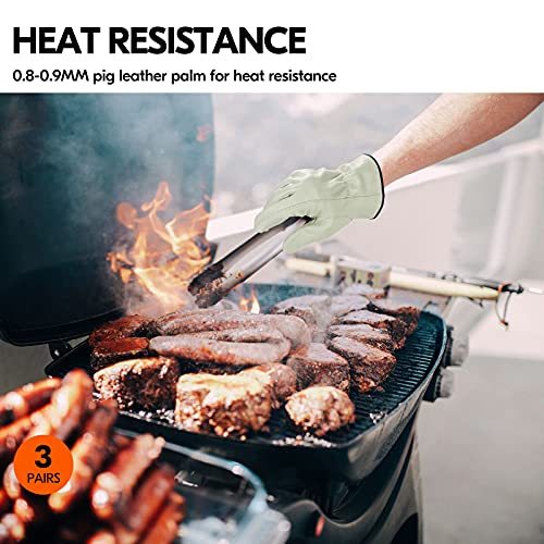 Vgo 3Pairs Ulined Safety Pigskin Leather Work Gloves Men, Rigger