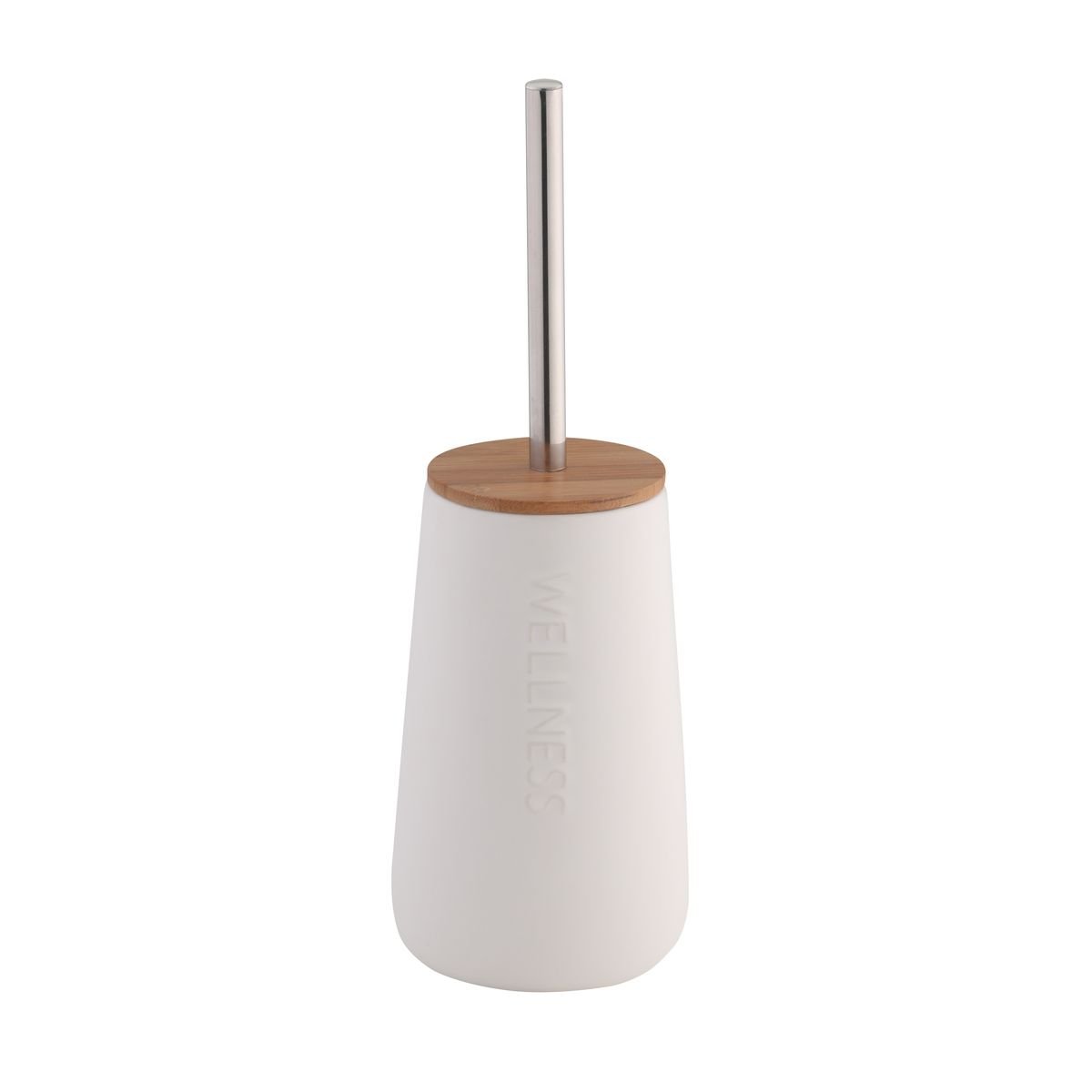Axentia Toilet Brush Set With Holder, Grey Dolomite With Bamboo Lid and Stainless Steel Handle, Standing