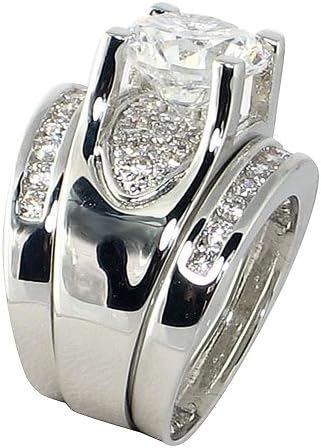 Bold Bridge Round 3.22 Ct. Cubic Zirconia Cz Engagment Bridal Wedding 3 Pc. Ring Set (Center Stone 2.5 Cts.) (9)