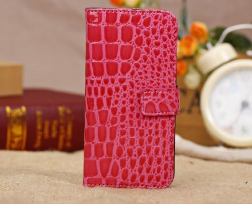 SFBAY Pro Alligator Croco Skin PU Leather Wallet Purse Hard Stand Flip Hard Cover Case Protector for Apple iPhone 5C + Film + Pen (Rose Red)