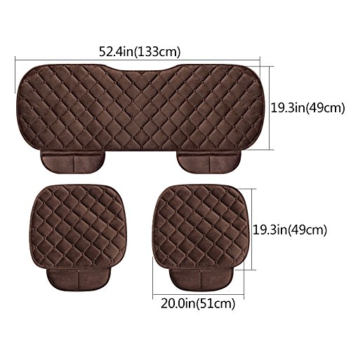 WINGOFFLY 3 Pack Thicken Front and Rear Car Seat Cushion Nonslip Car Interior Seat Cover Pad Mat Fit for Auto Vehicle, Coffee