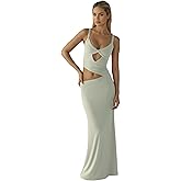 JUMISEE Women’s Sexy V Neck Cut Out Vacation Maxi Dress Irregular Spaghetti Strap Bodycon Long Dress Beach Party Dresses