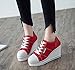 Sokaly Women's Canvas Shoes Wedge Heeled Platform Sneaker Fashion Pump Shoes Red