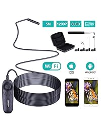 HUTACT 1200P HD Endoscopio inalámbrico semirrígido, 8 LED ajustables WiFi Borescope Inspección con mango de control 3 en 1, cámara de serpiente de 2.0 MP para Android y iOS Smartphone   16.4 ft