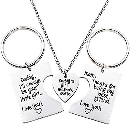xiaoyamyi 3 PCS Dad Key Chain and Pendant Necklace, Handmade Zinc Alloy Plating Necklace Key Ring for Mom Dad Birthday Father's Day Thanksgiving