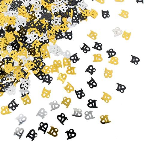 Number 18 Confetti Shiny Table Confetti for 18th Birthday Anniversary Party Decoration, Black Gold,Silver, 1.59 Oz